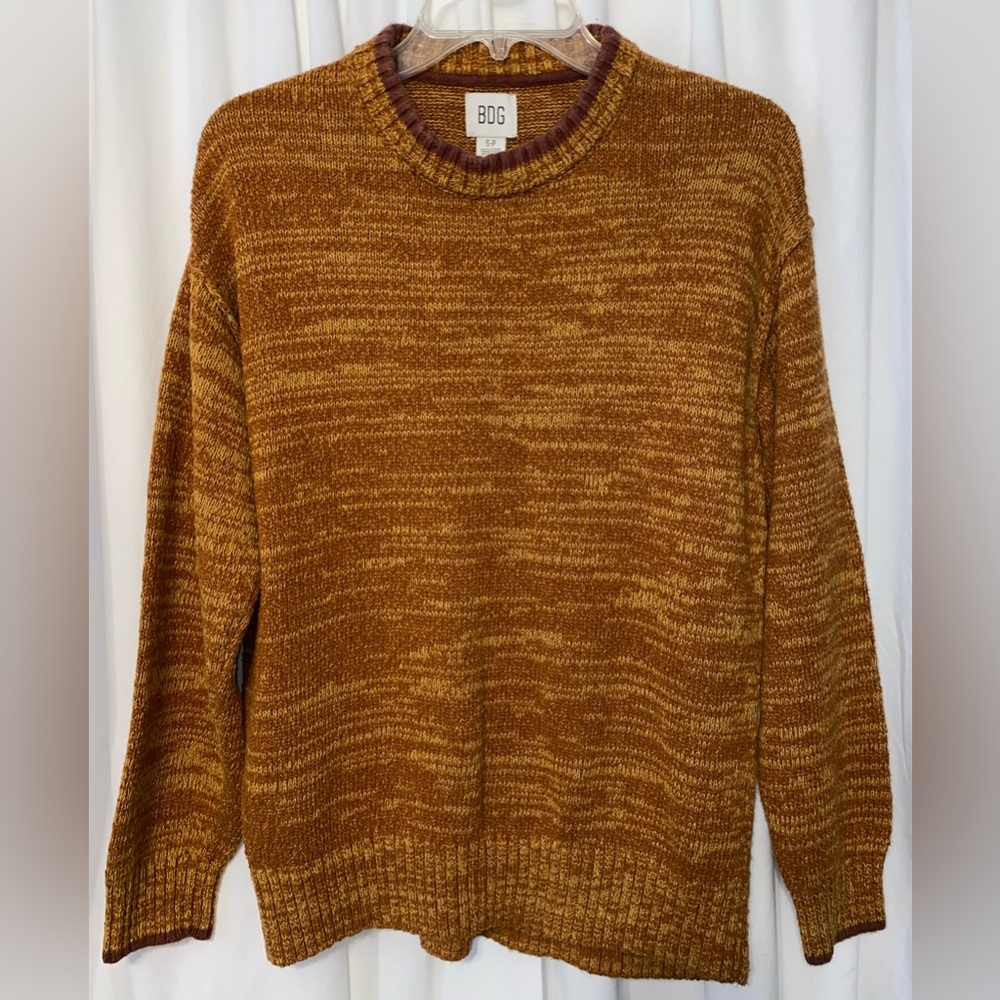 BDG Urban Outfitters Clark Brown Mustard Yellow Crew Neck Knit Sweater Sz S